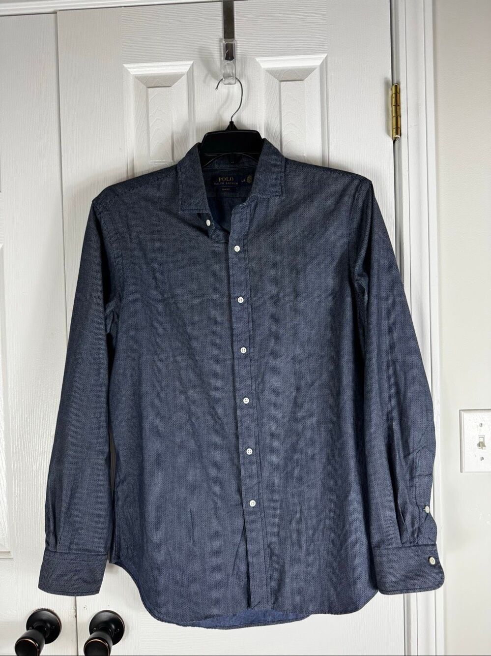 Ralph Lauren Men’s Blue Textured Slim Fit Long Sleeve Button Front Shirt Size La